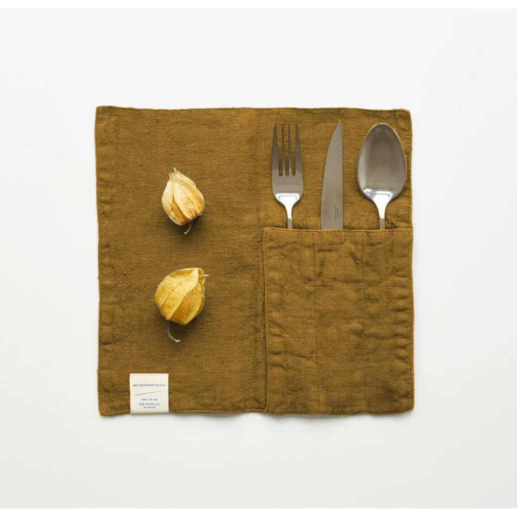 Leinen Bestecktasche 2er-Pack in Bronze Gelb von Linen Tales Größe 23x23 cm