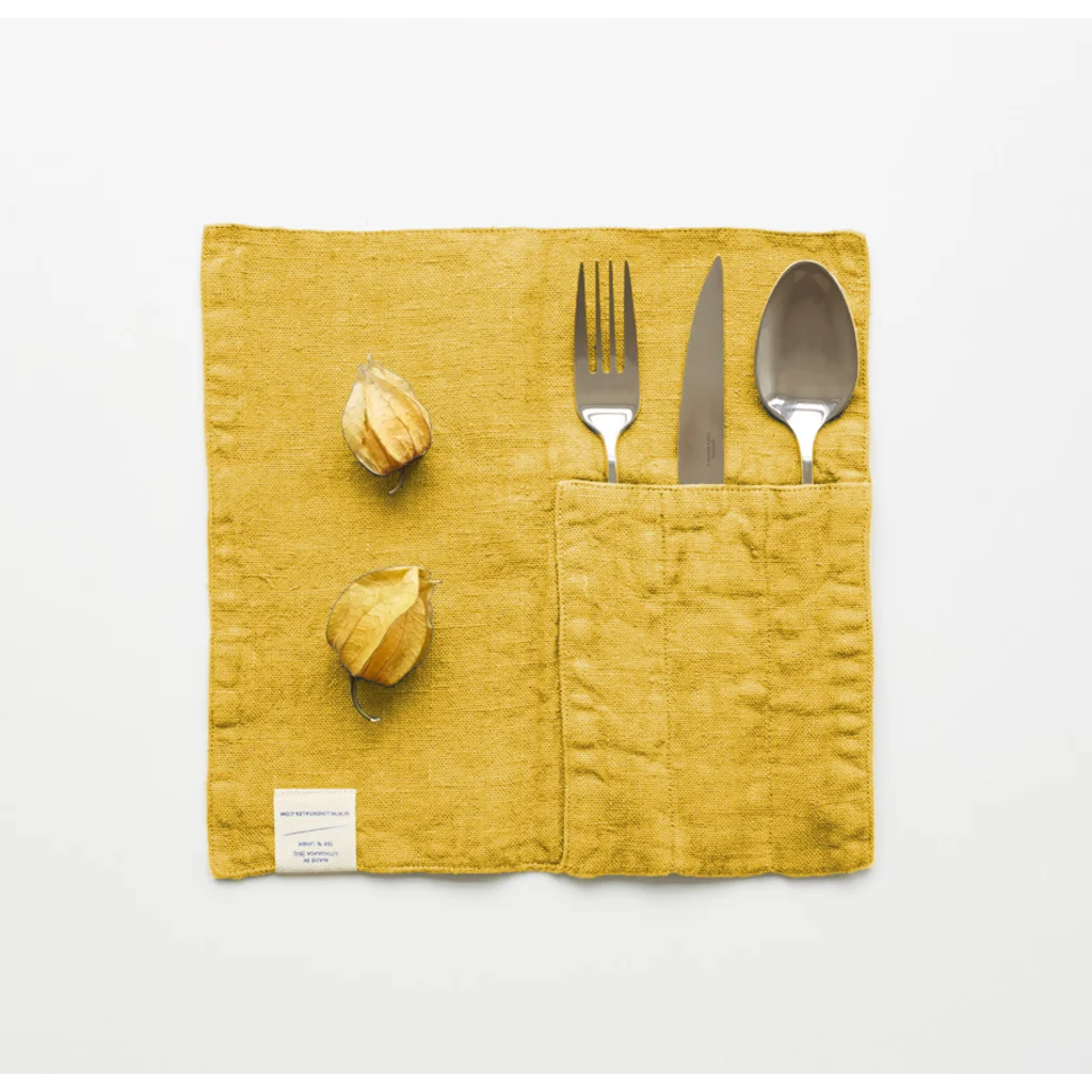 Leinen Bestecktasche 2er-Pack in Senfgelb Gelb von Linen Tales Größe 23x23 cm