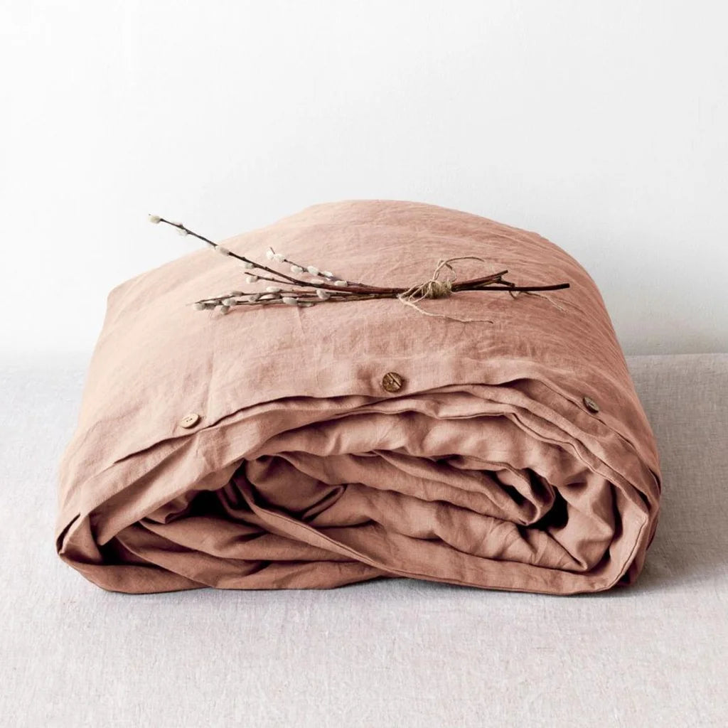 Leinen Bettwäsche Bettbezug in Apricot Orange von Linen Tales Größe 240x220 cm