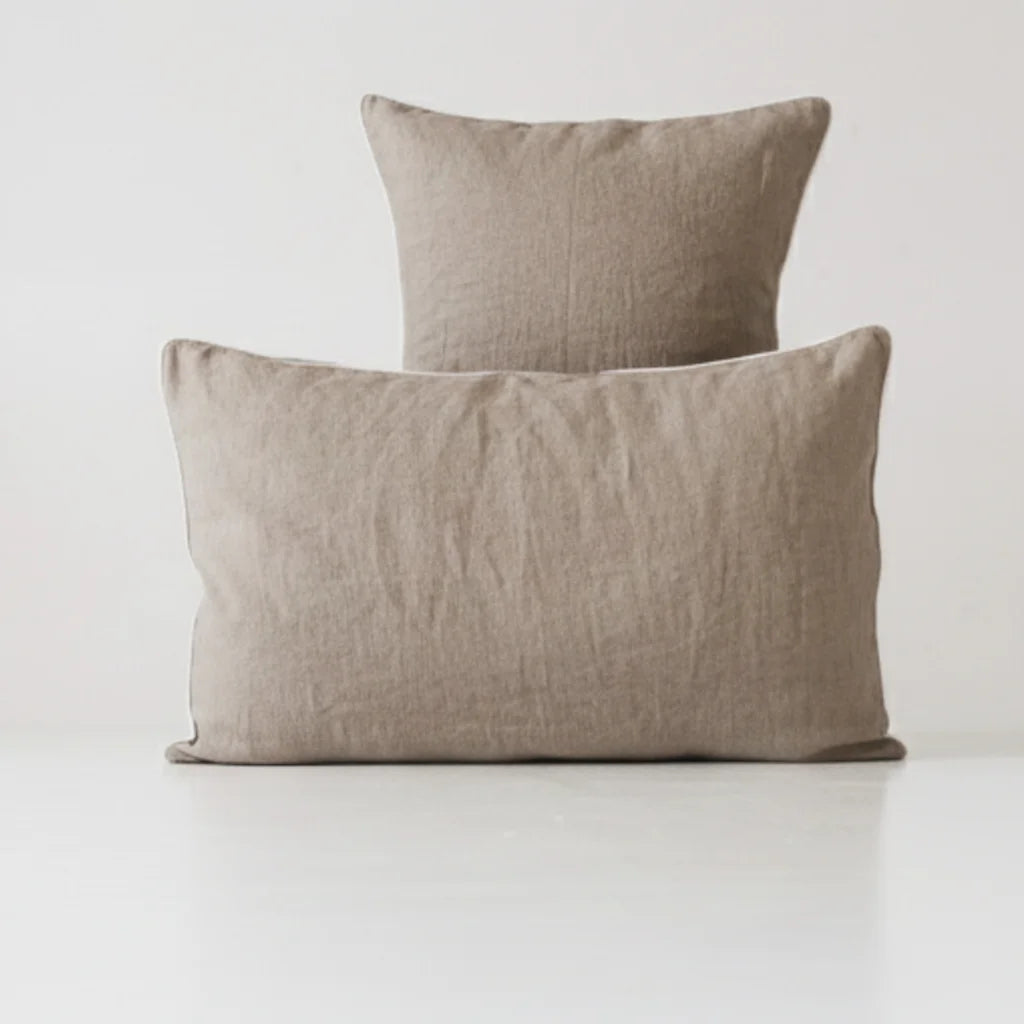 Leinen Bettwäsche mit Paspel Kissenbezug in Beige+Weiß von Linen Tales Größe 50x70 cm