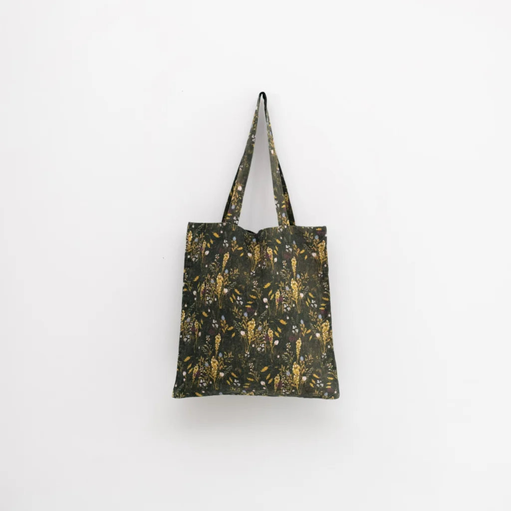 Leinen Einkaufstasche Gräser in Dunkelgrün+Gelb Grün+Gelb Muster Gräser von Linen Tales Größe 38 cm breit+ 42 cm lang