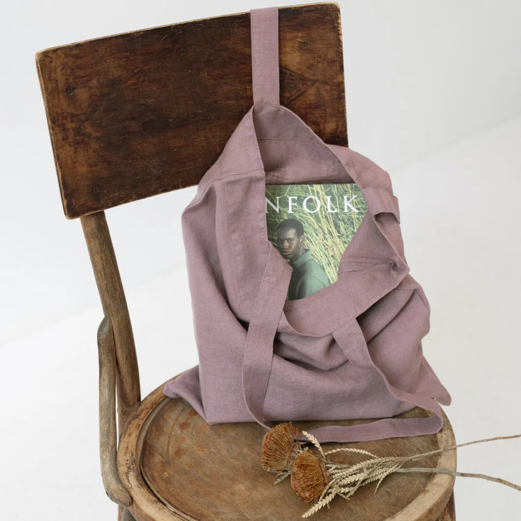 Leinen Einkaufstasche in Altrosa Rosa von Linen Tales Größe 38 cm breit+ 42 cm lang