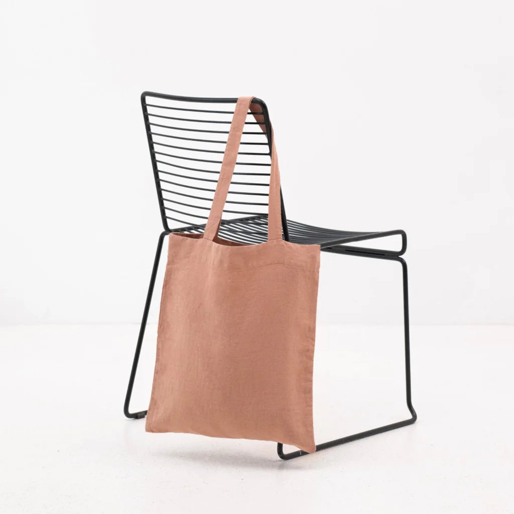 Leinen Einkaufstasche in Apricot Orange von Linen Tales Größe 38 cm breit+ 42 cm lang
