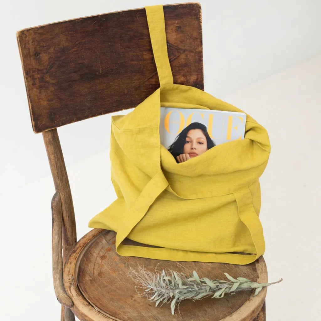 Leinen Einkaufstasche in Senfgelb Gelb von Linen Tales Größe 38 cm breit+ 42 cm lang