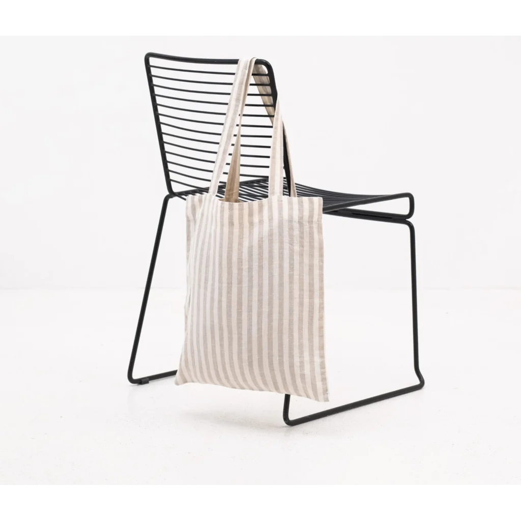 Leinen Einkaufstasche Streifen in Creme+Beige Muster Streifen von Linen Tales Größe 38 cm breit+ 42 cm lang