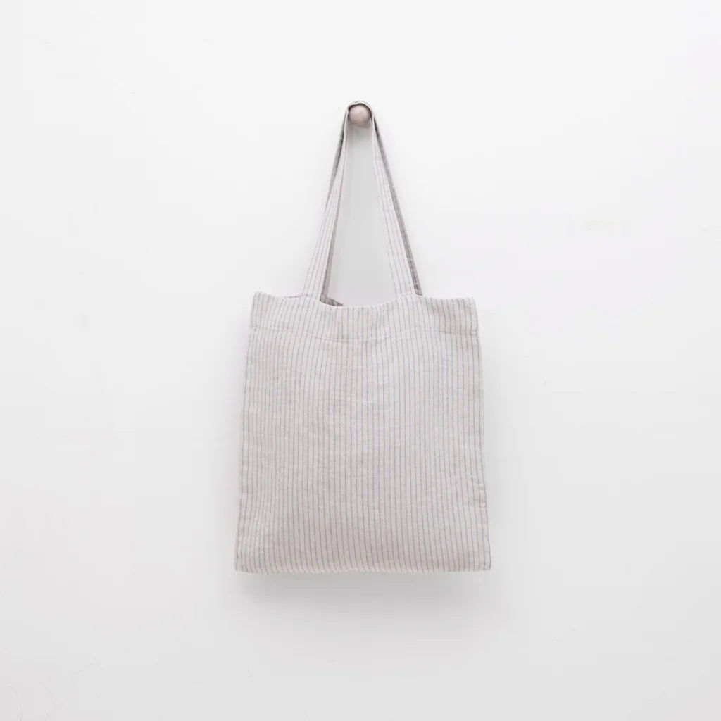 Leinen Einkaufstasche Streifen in Hellgrau+Blau Grau+Blau Muster Streifen von Linen Tales Größe 38 cm breit+ 42 cm lang