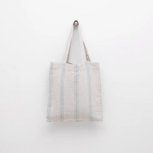 Leinen Einkaufstasche Streifen in Hellgrau+Blau Grau+Blau Muster Streifen von Linen Tales Größe 38 cm breit+ 42 cm lang