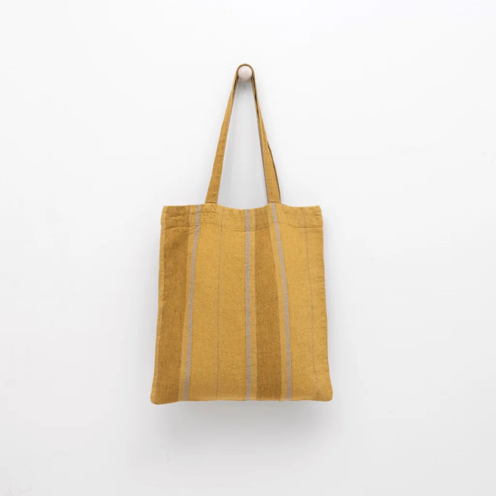 Leinen Einkaufstasche Streifen in Senfgelb+Bronze Gelb+Gelb Muster Streifen von Linen Tales Größe 38 cm breit+ 42 cm lang