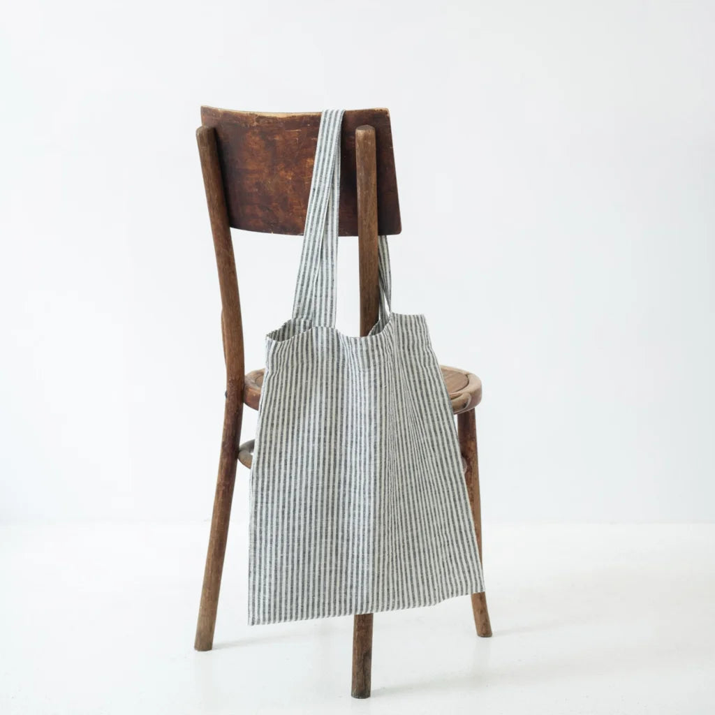 Leinen Einkaufstasche Streifen in Weiß+Anthrazit Weiß+Grau Muster Streifen von Linen Tales Größe 38 cm breit+ 42 cm lang