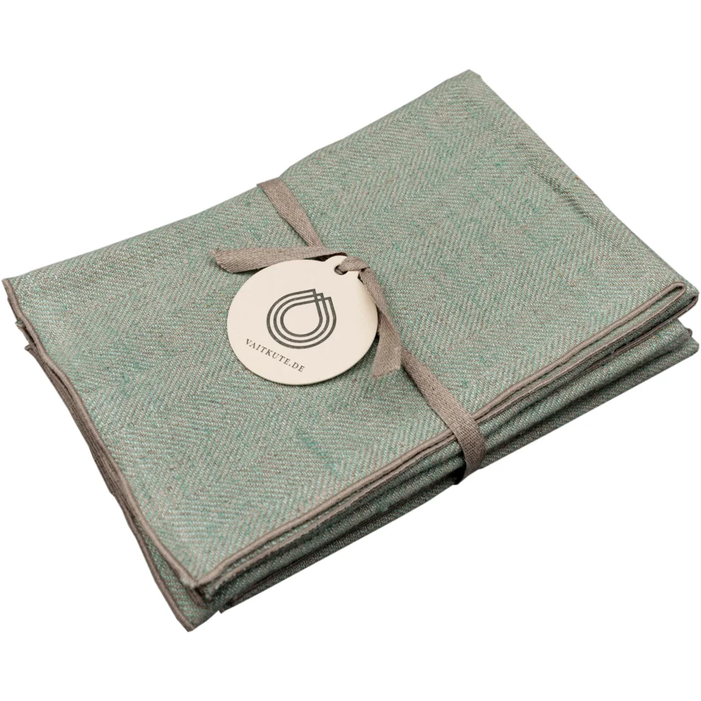 Leinen Gästetuch mit Fischgrät-Muster 2er-Pack in Mint+Beige Grün+Beige Muster Fischgrät von Erika Vaitkute Größe 35x45 cm