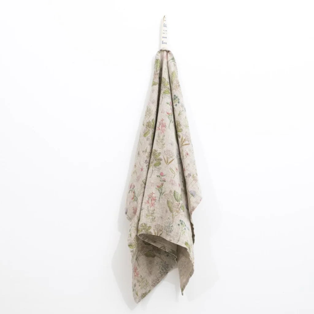Leinen Geschirrtuch Botanik 2er-Pack in Creme+Rosa+Grün+Braun Muster Botanik von Linen Tales Größe 45x65 cm