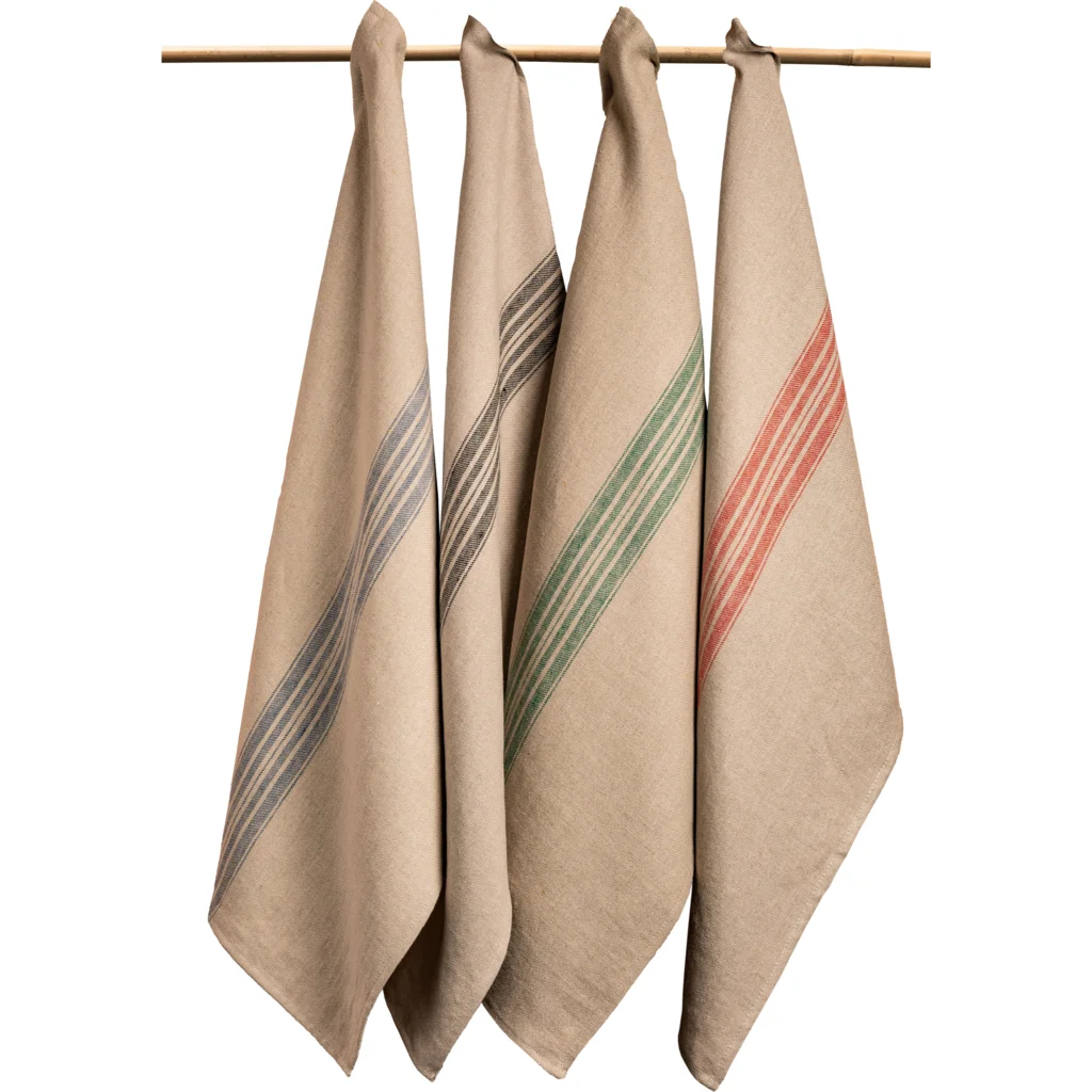 Leinen Geschirrtuch JARA 2er-Pack in Beige+Blau Muster Streifen von Erika Vaitkute Größe 43x70 cm