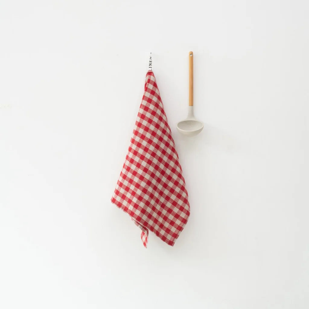 Leinen Geschirrtuch Karo 2er-Pack in Rot+Beige Muster Karo von Linen Tales Größe 45x65 cm