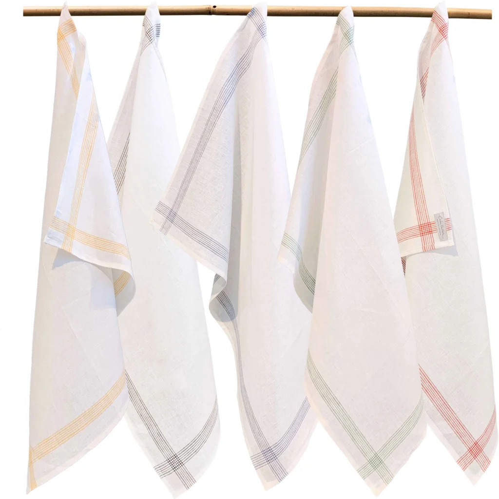 Leinen Geschirrtuch MONIS 2er-Pack in Weiß+Grün Muster Streifen von Erika Vaitkute Größe 47x70 cm
