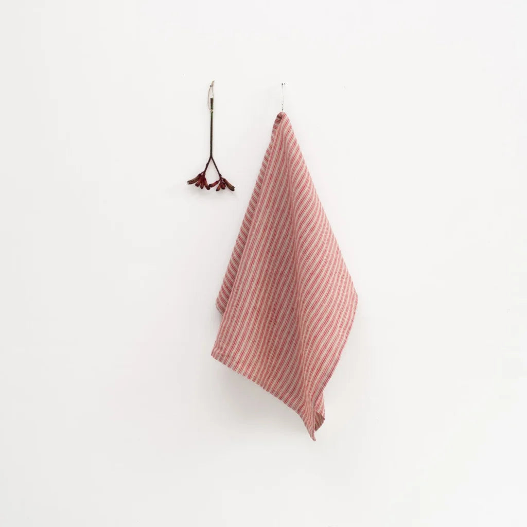 Leinen Geschirrtuch Streifen 2er-Pack in Rot+Creme Muster Streifen von Linen Tales Größe 45x65 cm