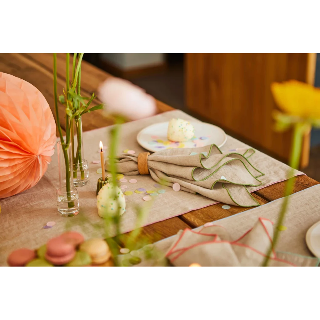 Leinen Geschirrtuch VILNIA beige mit bunter Umkettelung  2er-Pack in Beige+Koralle Beige+Orange von Erika Vaitkute Größe 47x70 cm