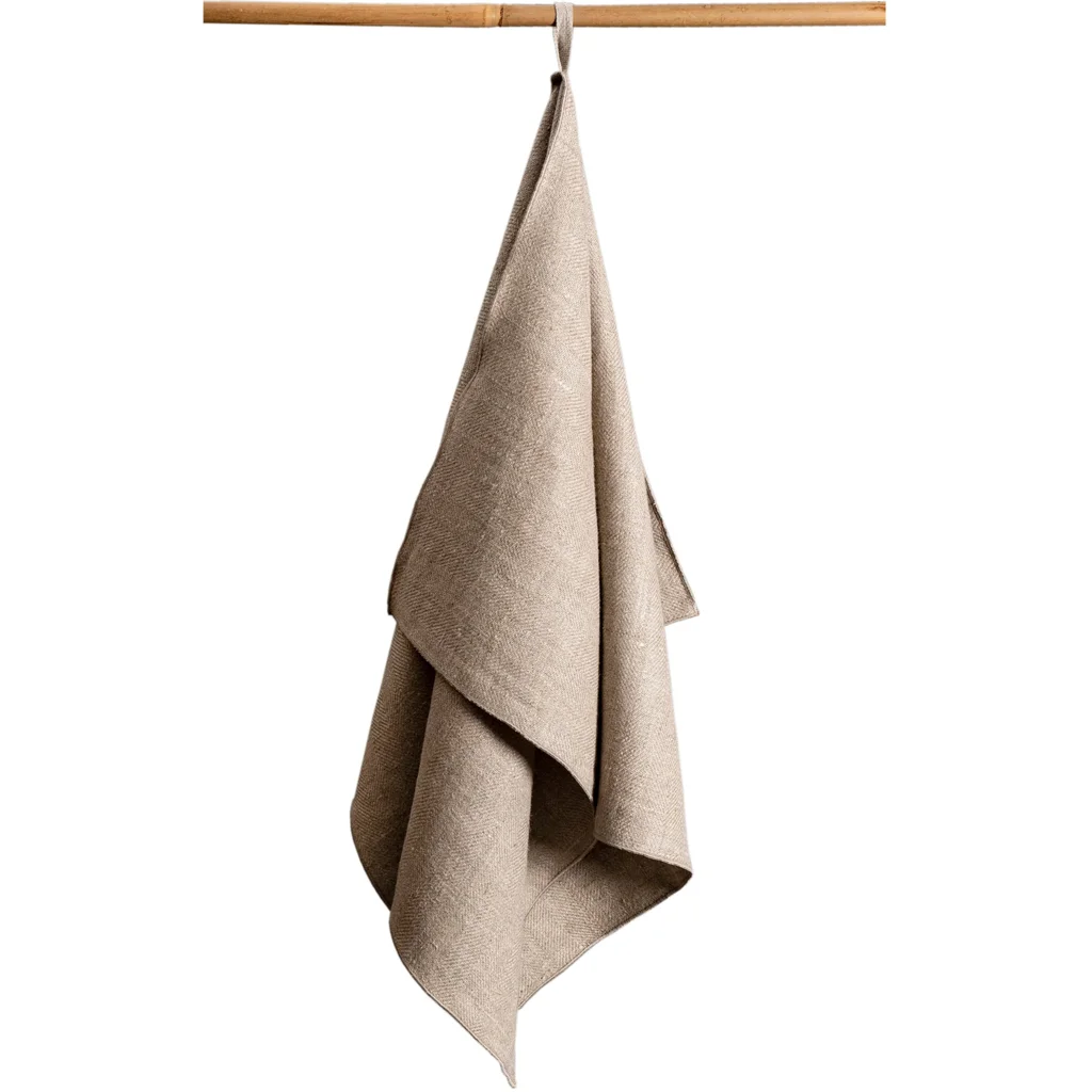 Leinen Handtuch mit Fischgrät-Muster 2er-Pack in Beige+Beige Muster Fischgrät von Erika Vaitkute Größe 46x70 cm