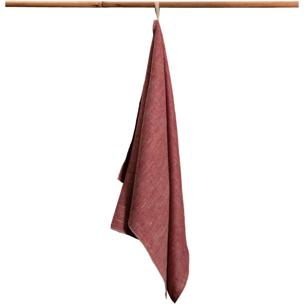 Leinen Handtuch mit Fischgrät-Muster 2er-Pack in Dunkelrot+Beige Rot+Beige Muster Fischgrät von Erika Vaitkute Größe 46x70 cm