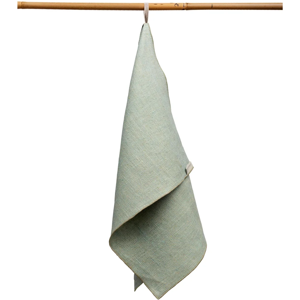 Leinen Handtuch mit Fischgrät-Muster 2er-Pack in Mint+Beige Grün+Beige Muster Fischgrät von Erika Vaitkute Größe 46x70 cm