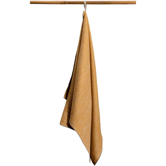 Leinen Handtuch mit Fischgrät-Muster 2er-Pack in Senfgelb+Beige Gelb+Beige Muster Fischgrät von Erika Vaitkute Größe 46x70 cm
