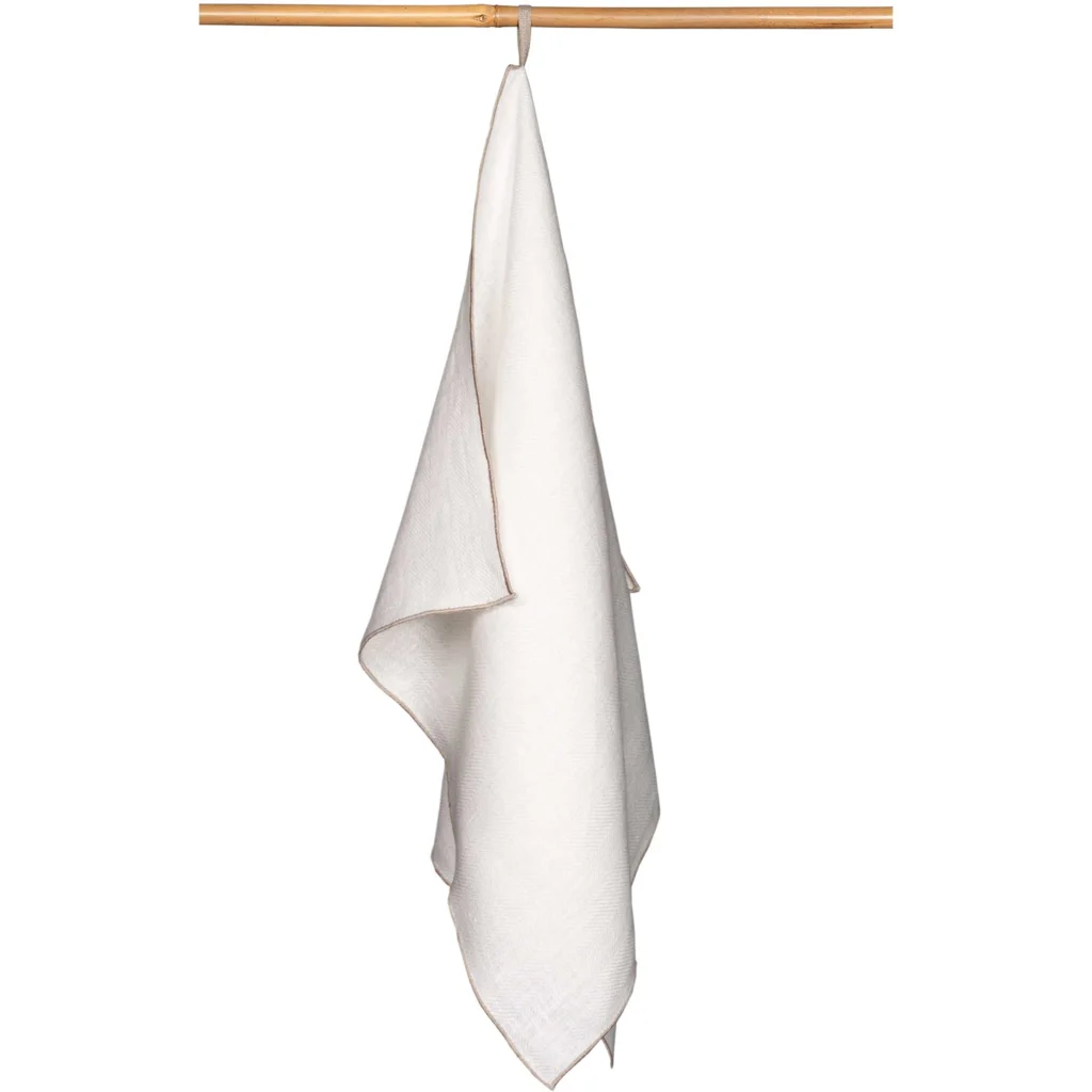Leinen Handtuch mit Fischgrät-Muster 2er-Pack in Weiß+Beige Muster Fischgrät von Erika Vaitkute Größe 46x70 cm