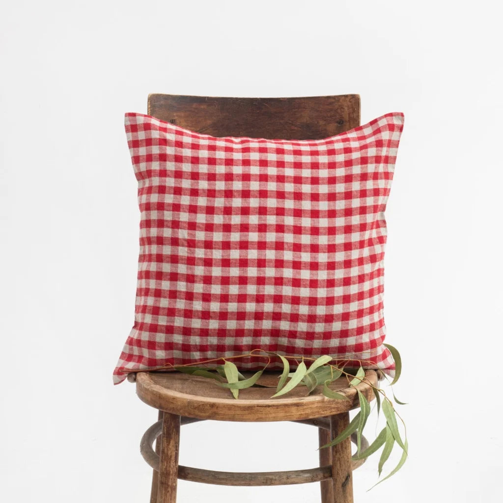 Leinen Kissenhülle Karo in Rot+Beige Muster Karo von Linen Tales Größe 50x50 cm