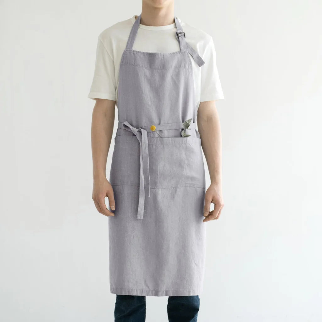 Leinen Kochschürze in Hellgrau Grau von Linen Tales Größe 100 cm breit+ 98 cm lang