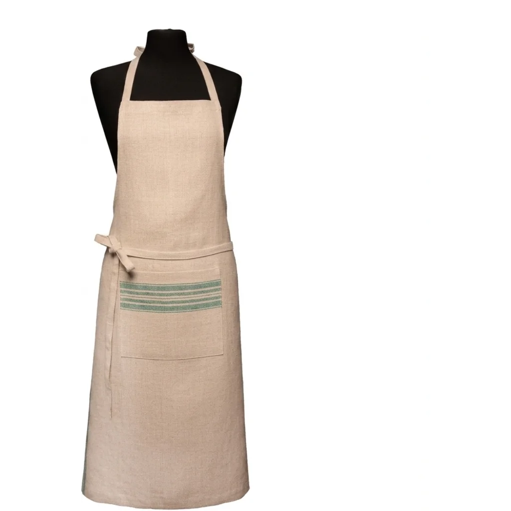 Leinen Schürze JARA in Beige+Grün Muster Streifen von Erika Vaitkute Größe 92x93 cm
