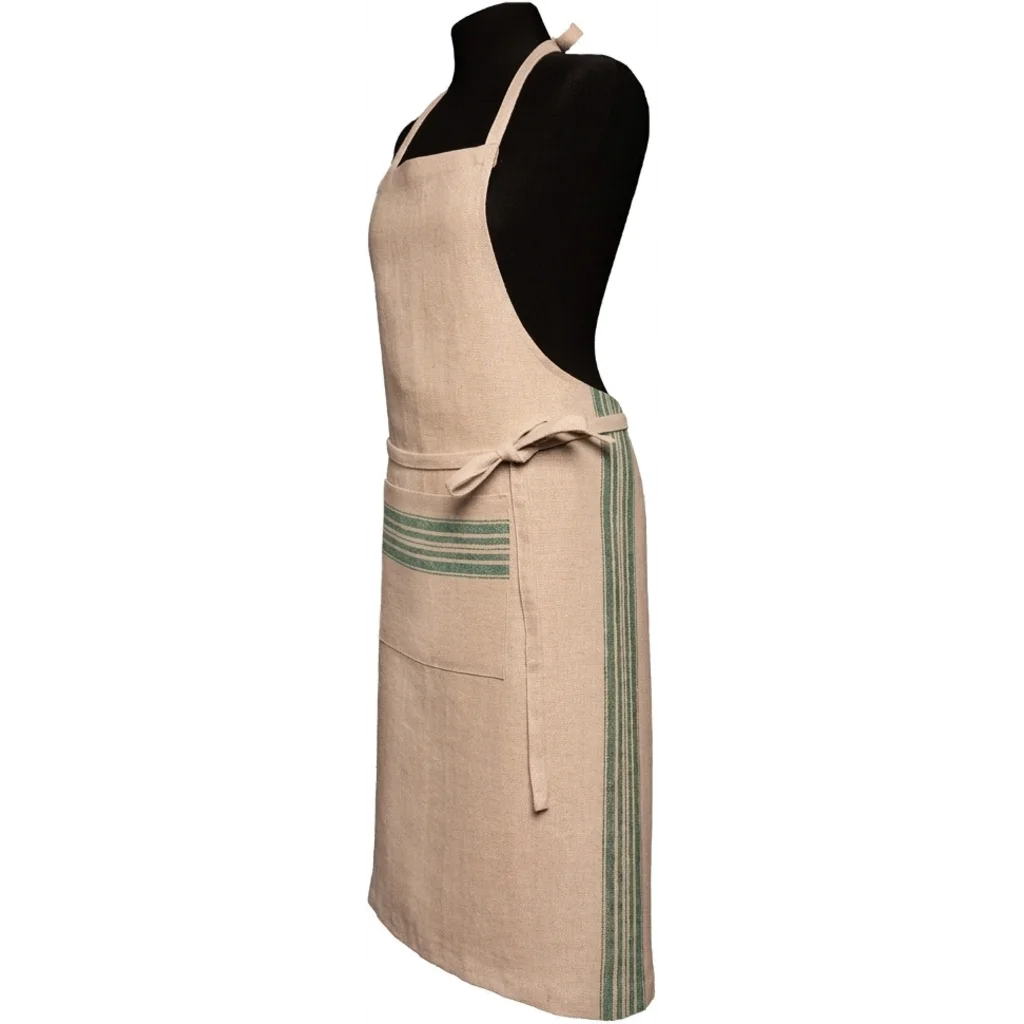 Leinen Schürze JARA in Beige+Grün Muster Streifen von Erika Vaitkute Größe 92x93 cm