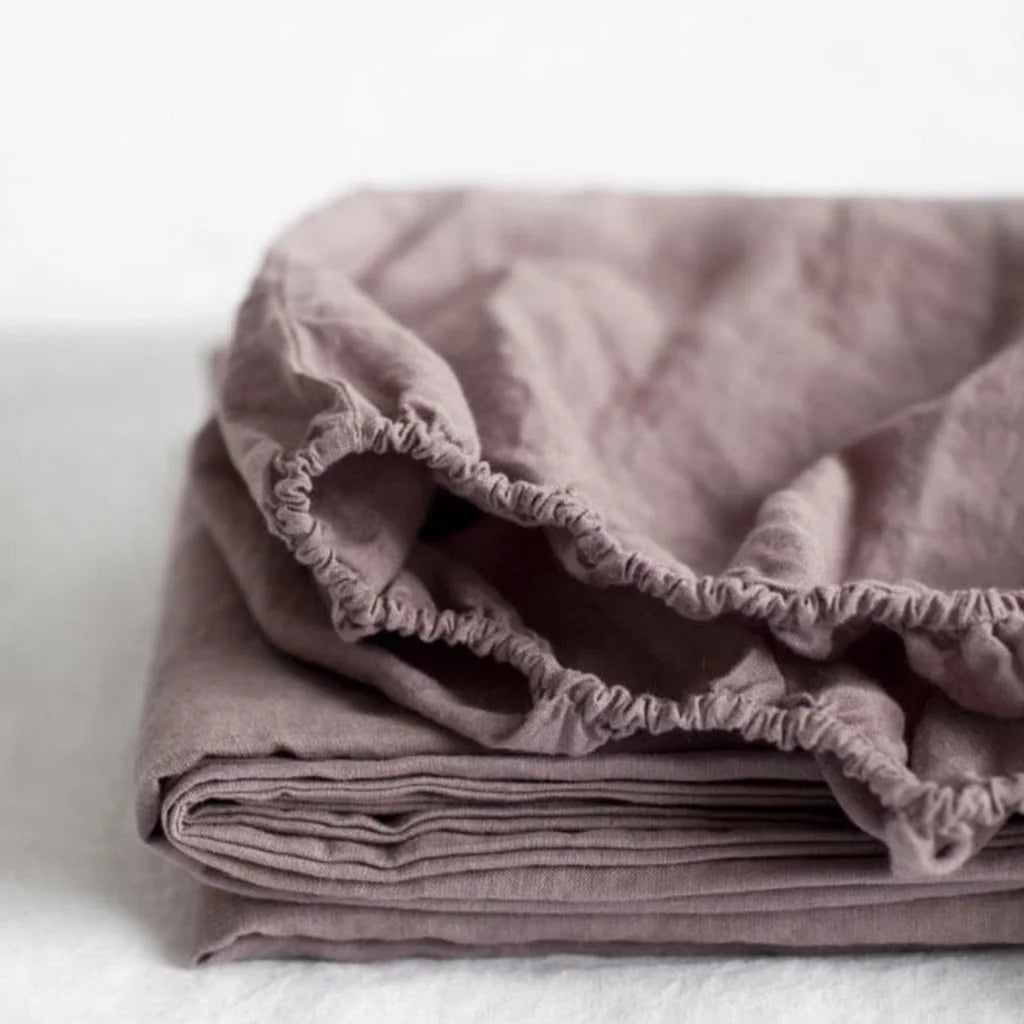 Leinen Spannbettlaken für Boxspringbetten in Standardgröße - Doppelbett in Altrosa Rosa von Linen Tales Größe 180x200 cm