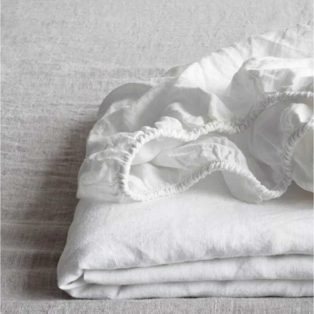 Leinen Spannbettlaken für Boxspringbetten in Standardgröße - Doppelbett in Weiß von Linen Tales Größe 180x200 cm