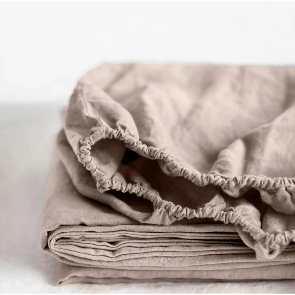 Leinen Spannbettlaken für Boxspringbetten in Übergröße in Hellrosa Rosa von Linen Tales Größe 160x200 cm
