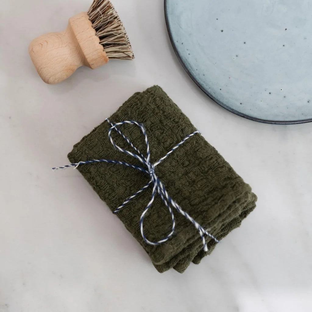 Leinen Spüllappen 2er-Pack in Olive Grün von Linen Tales Größe 26x26 cm