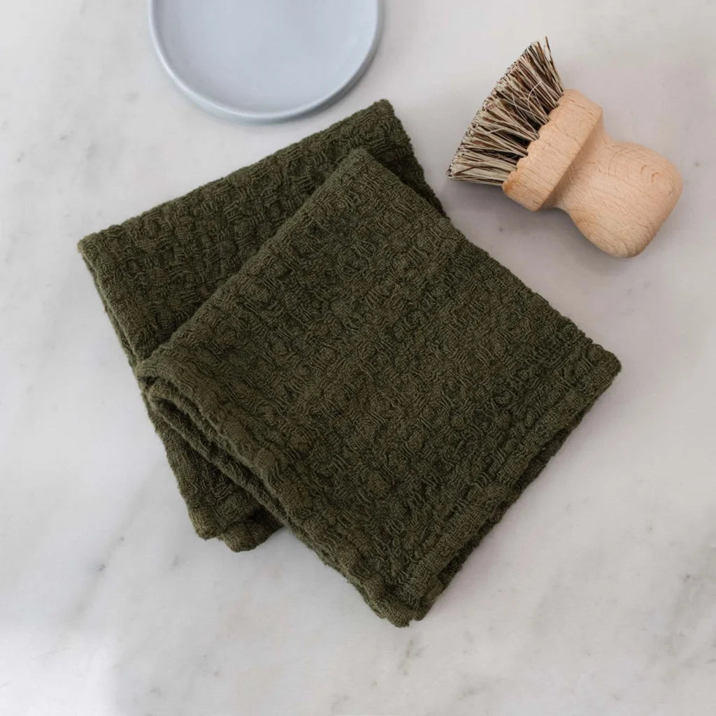 Leinen Spüllappen 2er-Pack in Olive Grün von Linen Tales Größe 26x26 cm