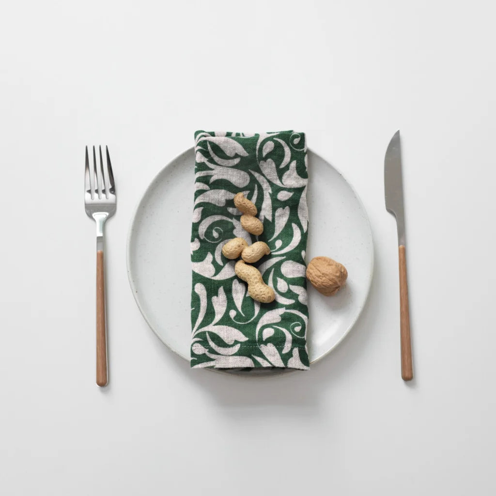 Leinen Stoffserviette Ranke 2er-Pack in Grün+Beige Muster Ranke von Linen Tales Größe 55x55 cm