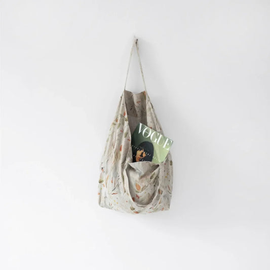 Leinen Tasche Blätter in Creme+Braun Muster Blätter von Linen Tales Größe 54 cm breit+ 60 cm lang