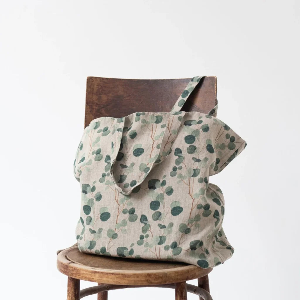 Leinen Tasche Eukalyptus in Creme+Grün+Dunkelgrün Creme+Grün+Grün Muster Eukalyptus von Linen Tales Größe 54 cm breit+ 60 cm lang