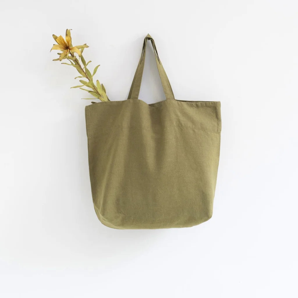Leinen Tasche in Olive Grün von Linen Tales Größe 54 cm breit+ 60 cm lang