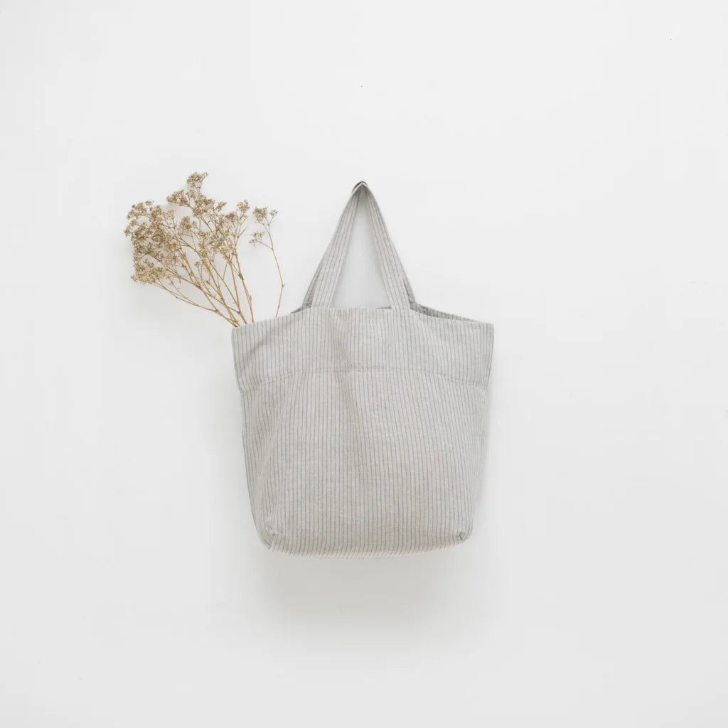 Leinen Tasche Streifen in Hellgrau+Blau Grau+Blau Muster Streifen von Linen Tales Größe 54 cm breit+ 60 cm lang