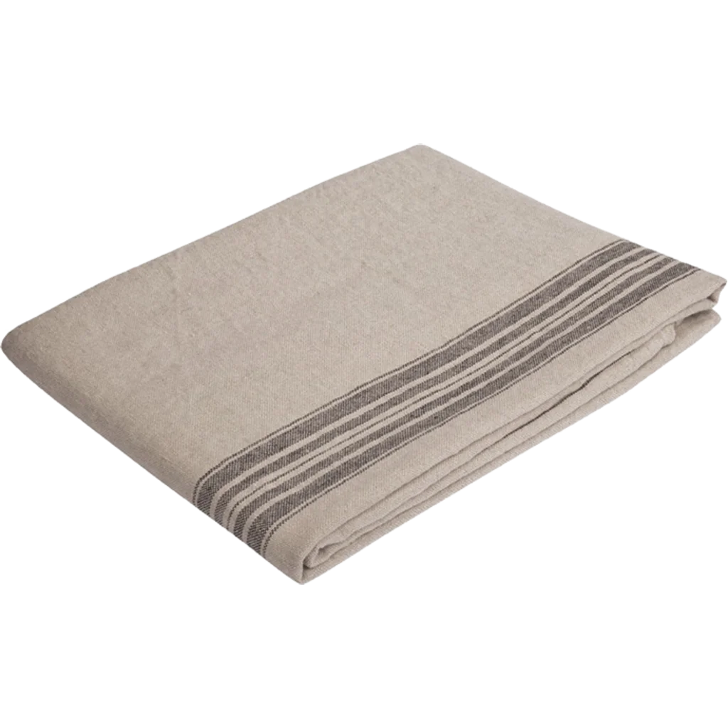 Leinen Tischdecke JARA in Beige+Anthrazit Beige+Grau Muster Streifen von Erika Vaitkute Größe 138x138 cm