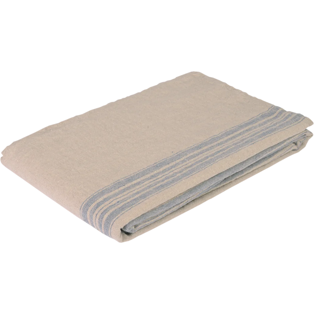 Leinen Tischdecke JARA in Beige+Blau Muster Streifen von Erika Vaitkute Größe 138x138 cm