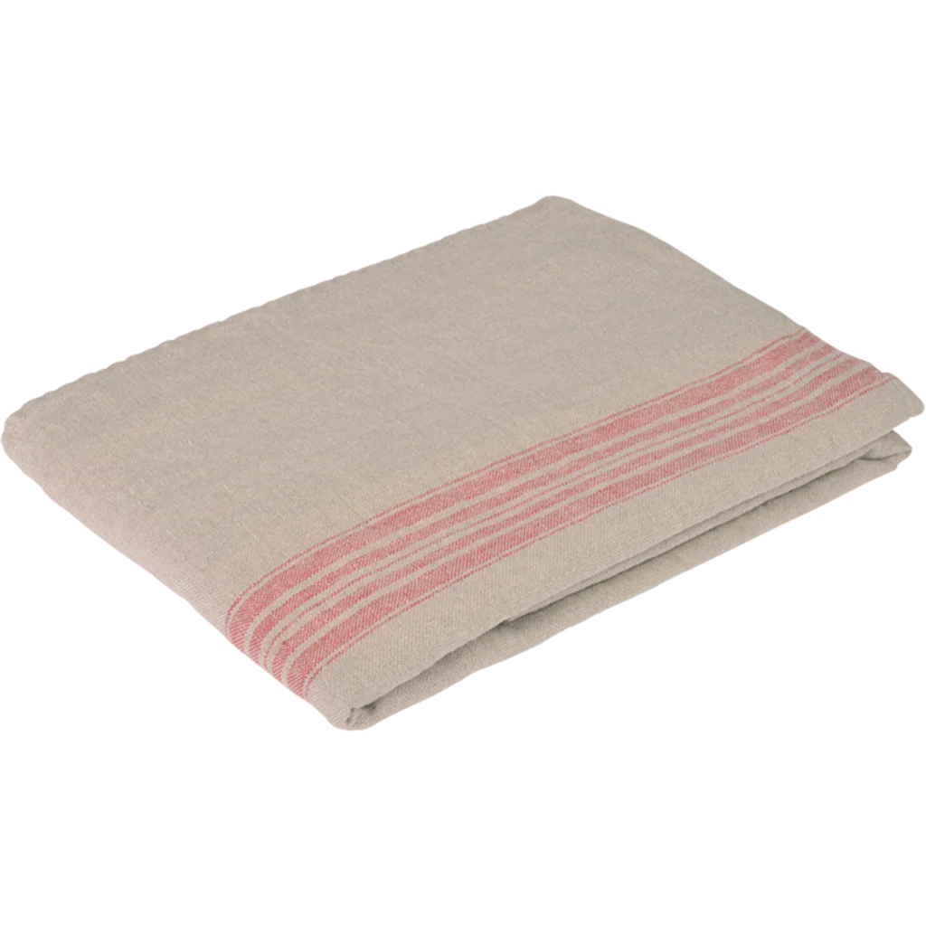 Leinen Tischdecke JARA in Beige+Rot Muster Streifen von Erika Vaitkute Größe 138x138 cm