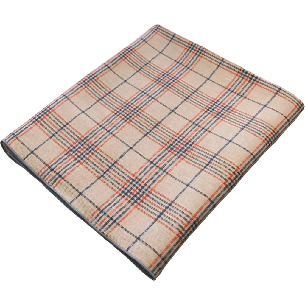 Leinen Tischdecke ULA in Beige+Rot+Blau Muster Karo von Erika Vaitkute Größe 145x145 cm