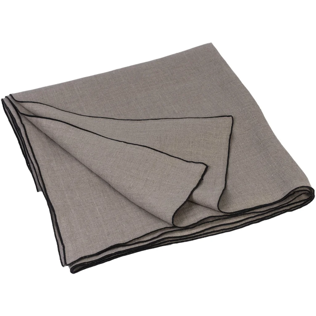 Leinen Tischdecke VILNIA in Beige+Schwarz von Erika Vaitkute Größe 145x145 cm