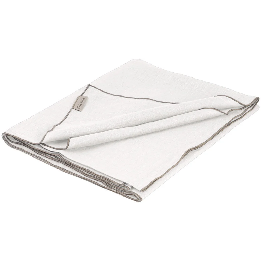 Leinen Tischdecke VILNIA in Weiß+Beige von Erika Vaitkute Größe 145x145 cm