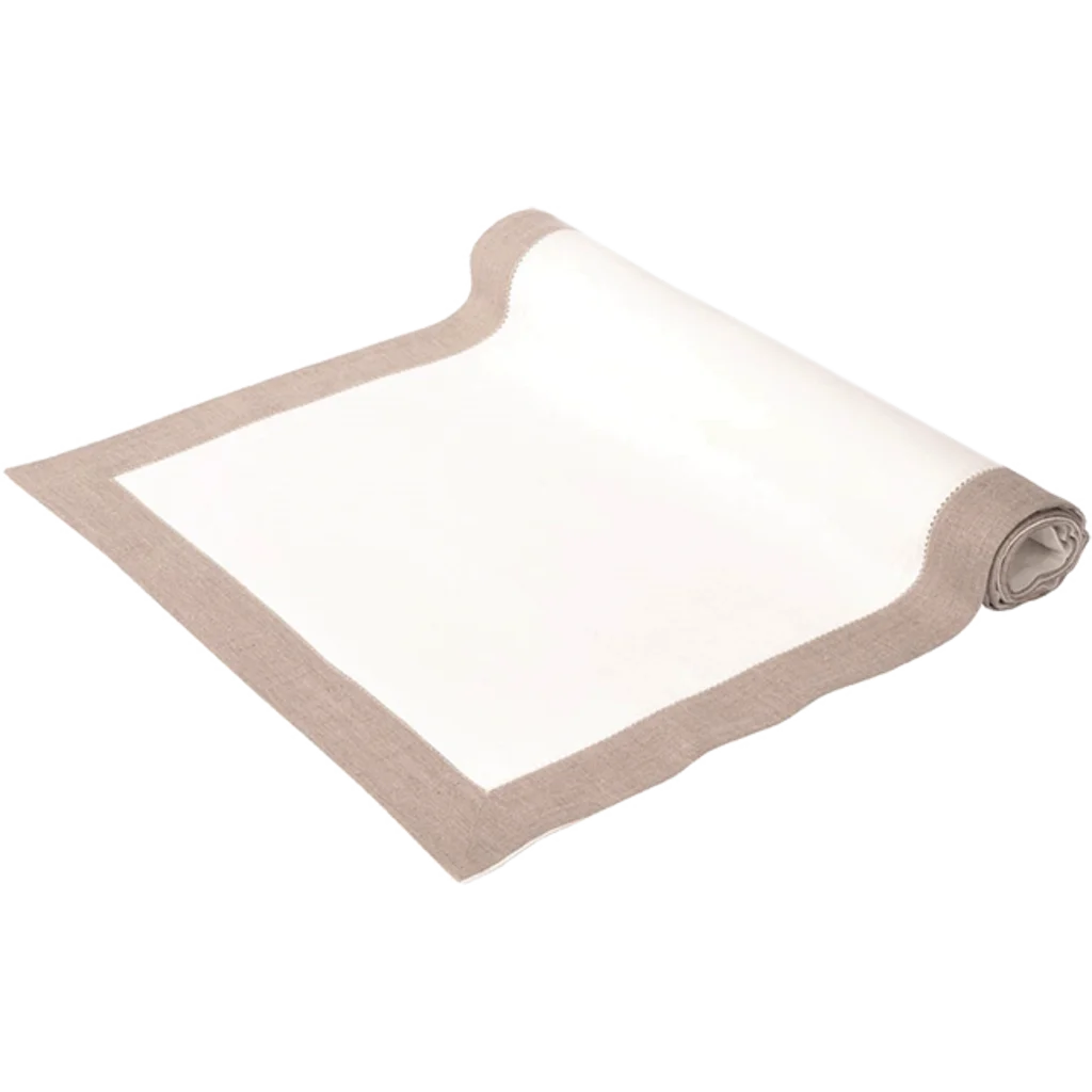 Leinen Tischläufer ALANTA in Creme+Beige von Erika Vaitkute Größe 40x160 cm