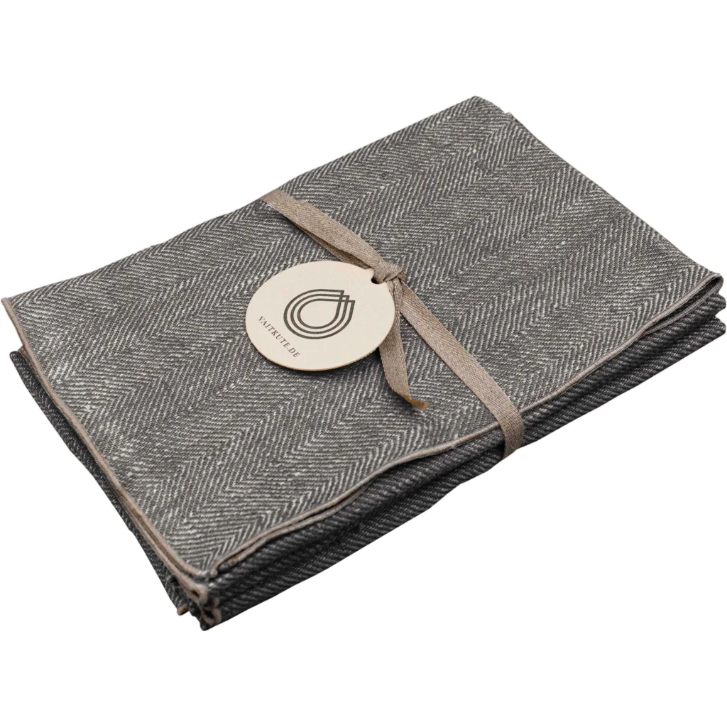 Leinen Tischset mit Fischgrät-Muster 6er-Pack in Grau+Beige Muster Fischgrät von Erika Vaitkute Größe 46x36 cm