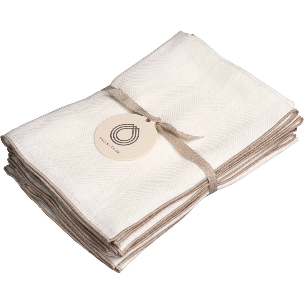 Leinen Tischset mit Fischgrät-Muster 6er-Pack in Weiß+Beige Muster Fischgrät von Erika Vaitkute Größe 46x36 cm