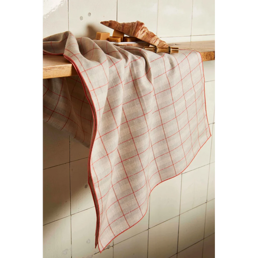 Leinen Tischset ULA 6er-Pack in Beige+Koralle Beige+Orange Muster Karo von Erika Vaitkute Größe 47x37 cm
