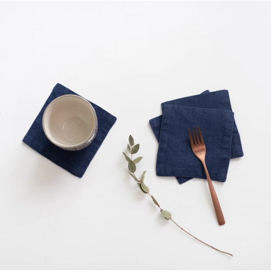 Leinen Untersetzer 4er-Pack in Dunkelblau Blau von Linen Tales Größe 10x10 cm